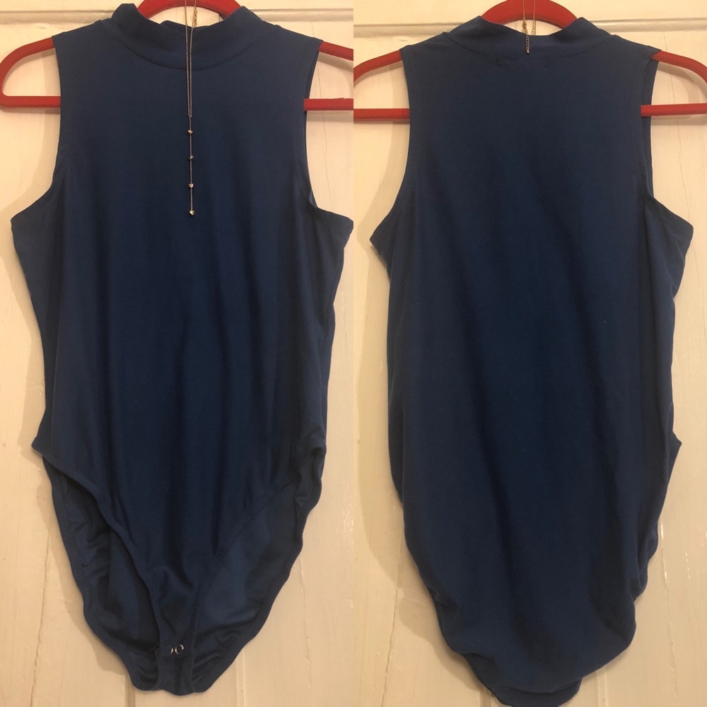 Dark blue mockneck sleeveless bodysuit